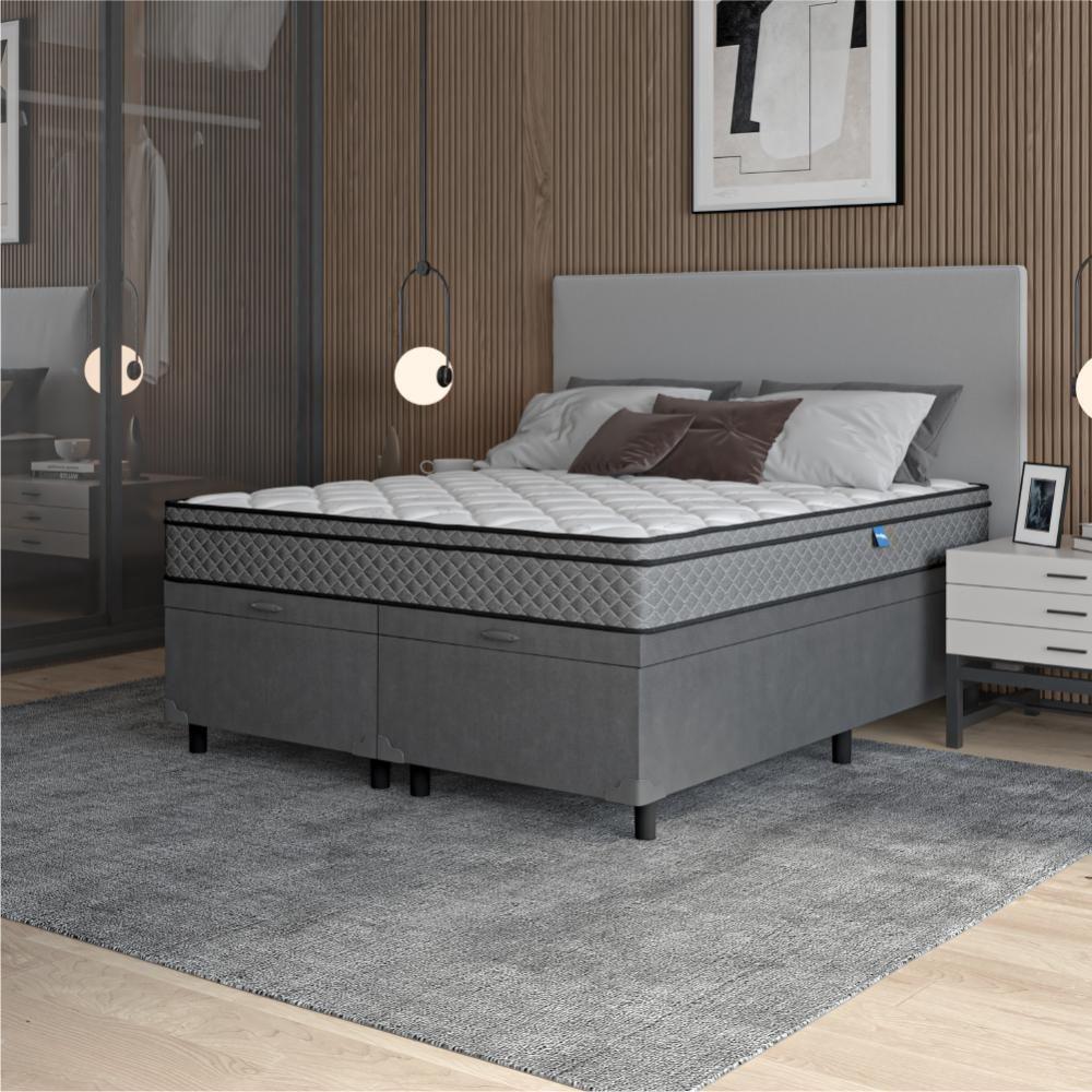 Cama Box Baú Casal Queen Colchão Molas Ensacadas 158x198x65cm Cinza/branco Umaflex - Suporta 120kg - 7