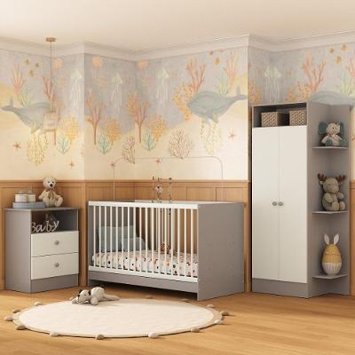 Jogo De Quarto Infantil Trevalla Móveis Pom Pom 3 Peças - Cinza-branco Cinza-branco