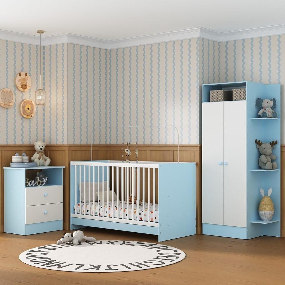 Jogo De Quarto Infantil Trevalla Móveis Pom Pom 3 Peças - Azul-branco Azul-branco - 1