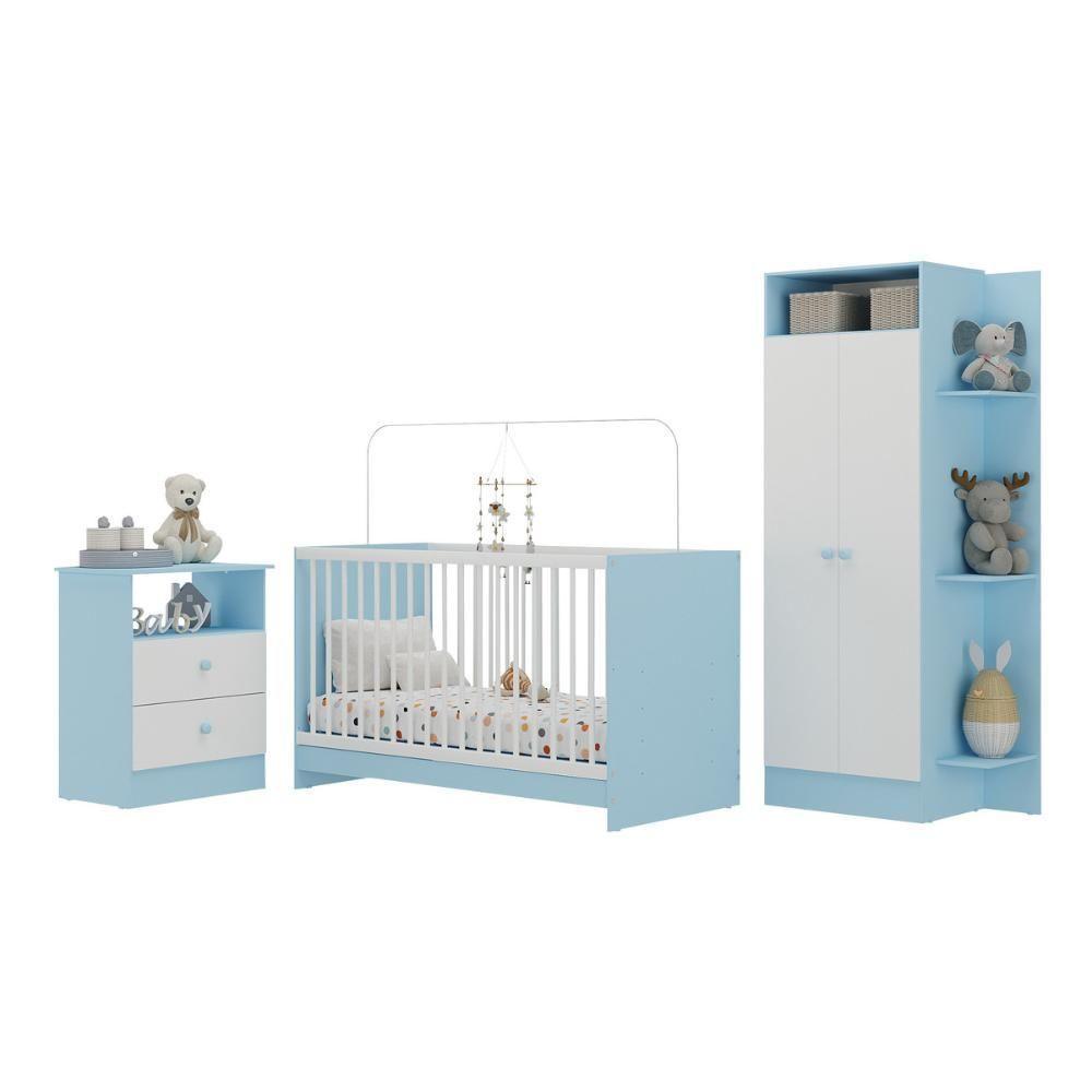 Jogo De Quarto Infantil Trevalla Móveis Pom Pom 3 Peças - Azul-branco Azul-branco - 2