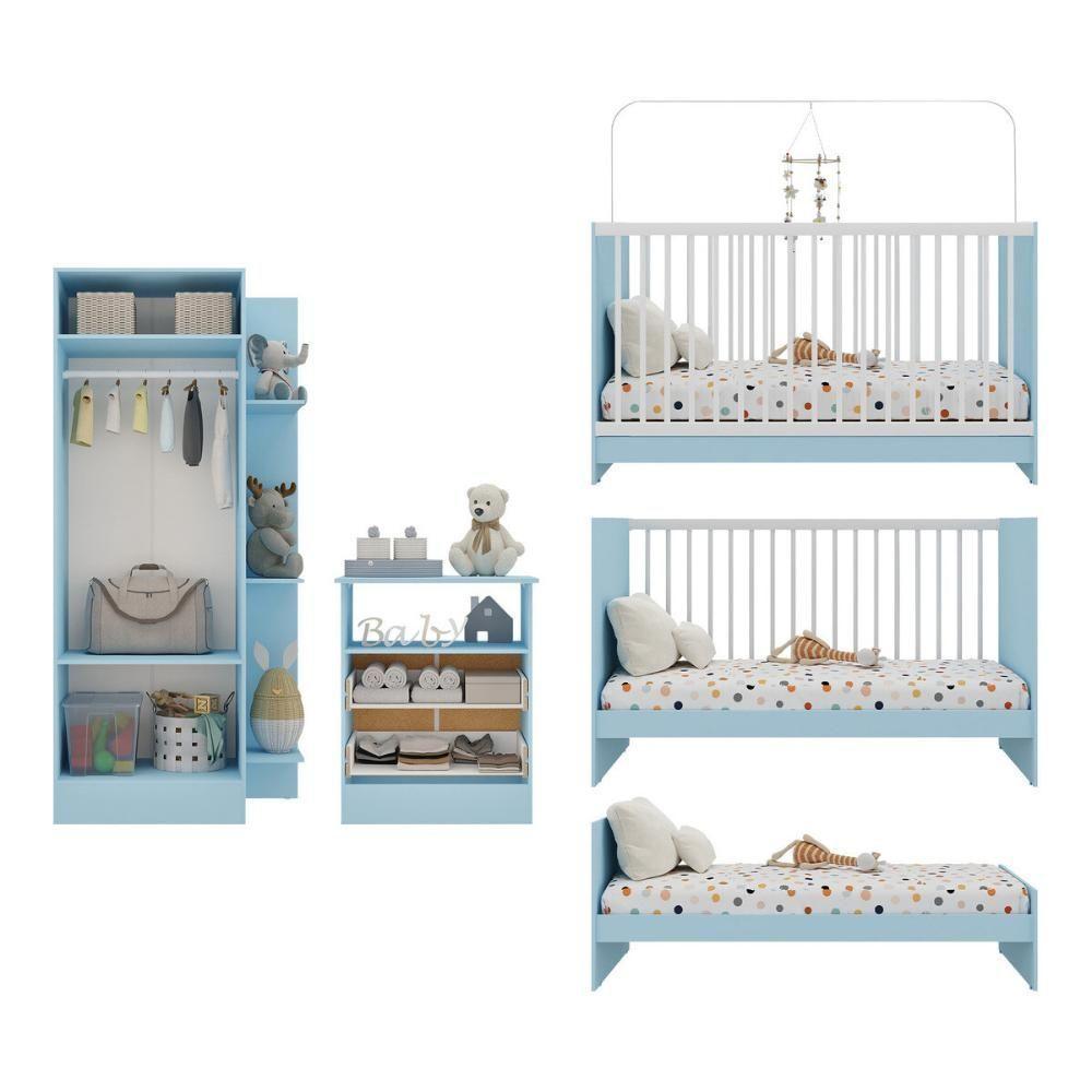 Jogo De Quarto Infantil Trevalla Móveis Pom Pom 3 Peças - Azul-branco Azul-branco - 5