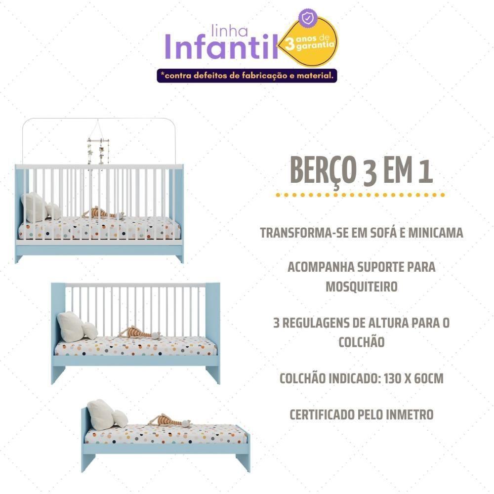 Jogo De Quarto Infantil Trevalla Móveis Pom Pom 3 Peças - Azul-branco Azul-branco - 6