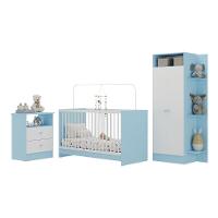 Jogo De Quarto Infantil Trevalla Móveis Pom Pom 3 Peças - Azul-branco Azul-branco - 2