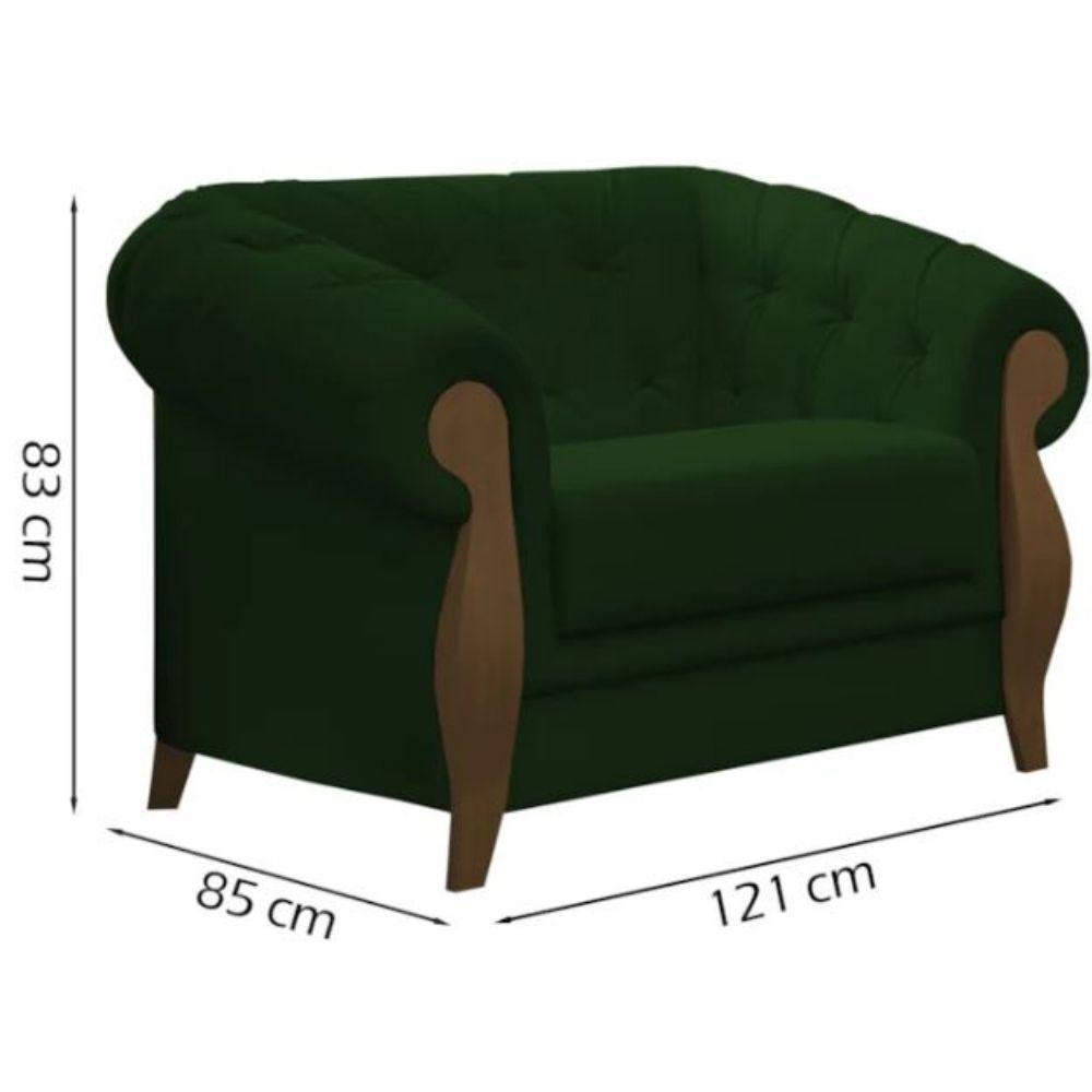Poltrona Delacroix Com Pés Em Madeira Tingida - Élpis Móveis Verde - 2
