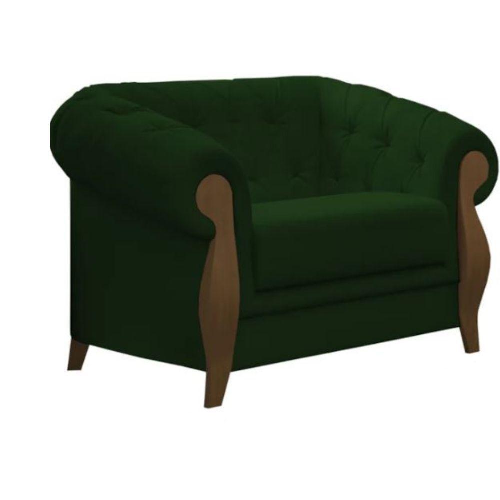 Poltrona Delacroix Com Pés Em Madeira Tingida - Élpis Móveis Verde - 3