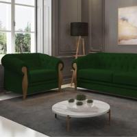 Poltrona Delacroix Com Pés Em Madeira Tingida - Élpis Móveis Verde - 1