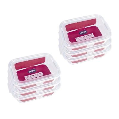 Kit 6 Potes Hermético Marmita De Vidro Retangular 640ml Mor