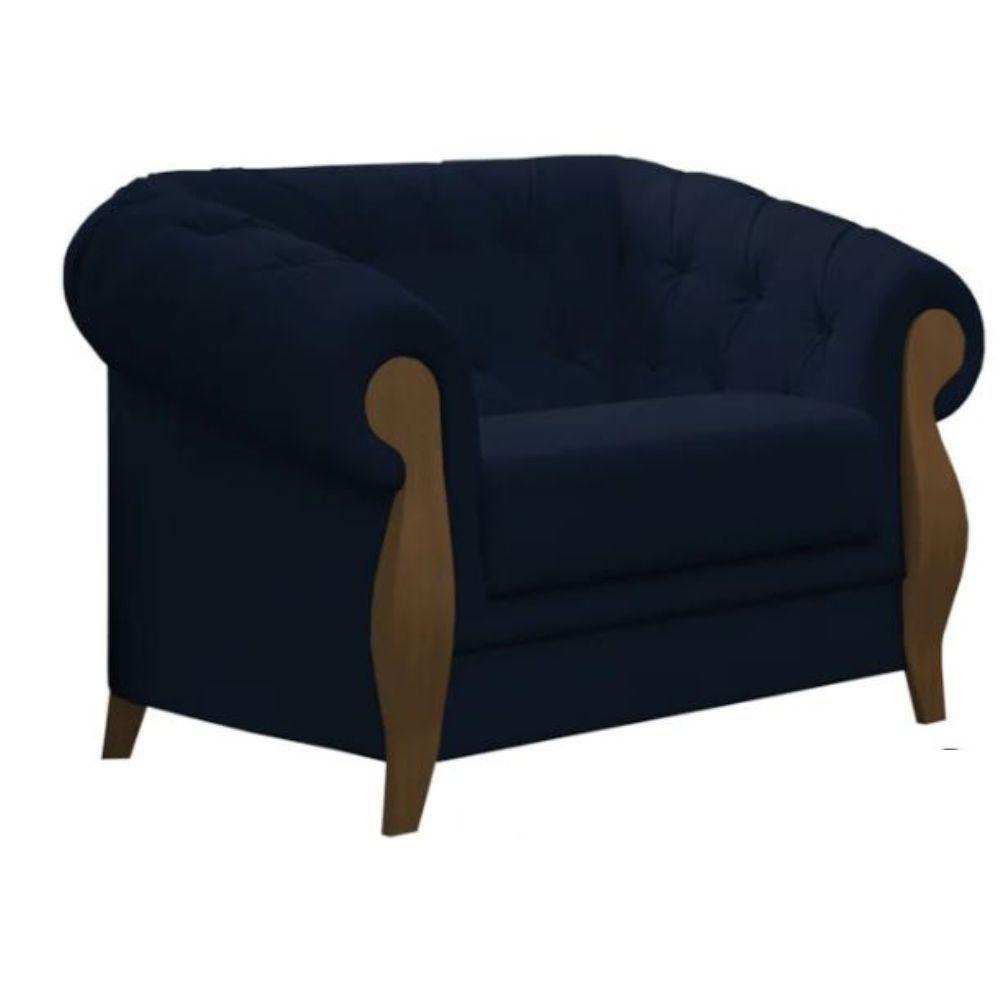 Poltrona Delacroix Com Pés Em Madeira Tingida - Élpis Móveis Azul - 3