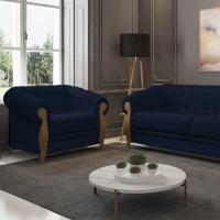 Poltrona Delacroix Com Pés Em Madeira Tingida - Élpis Móveis Azul - 1