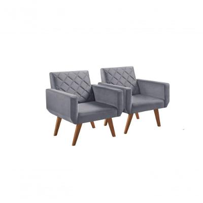 Kit 2 Poltronas Anabelle Giratória Suede Cinza Unidecor