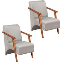 Kit 2 Poltrona Venus 1 Lugar Braço Madeira Maciça Tecido Suede Unidecor Bege - 1