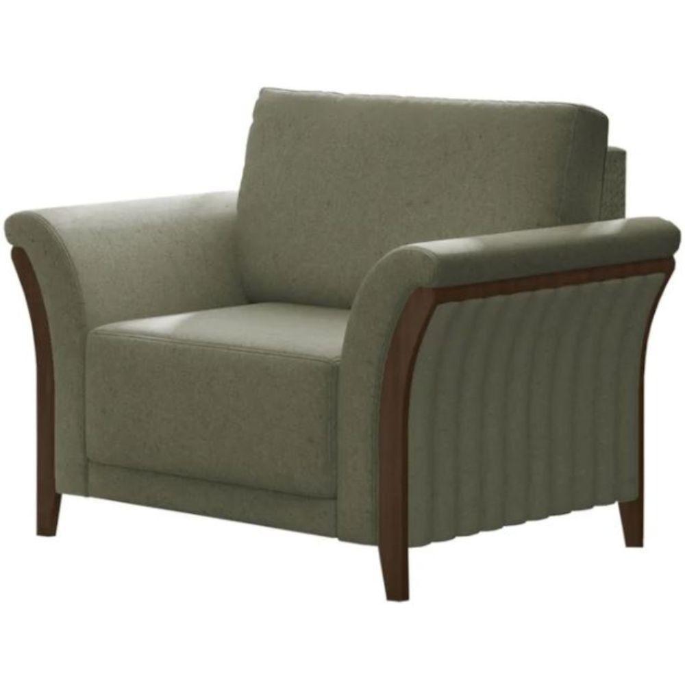 Poltrona Celeste Pés E Braços Em Madeira Tingida - Élpis Móveis Cinza - 5