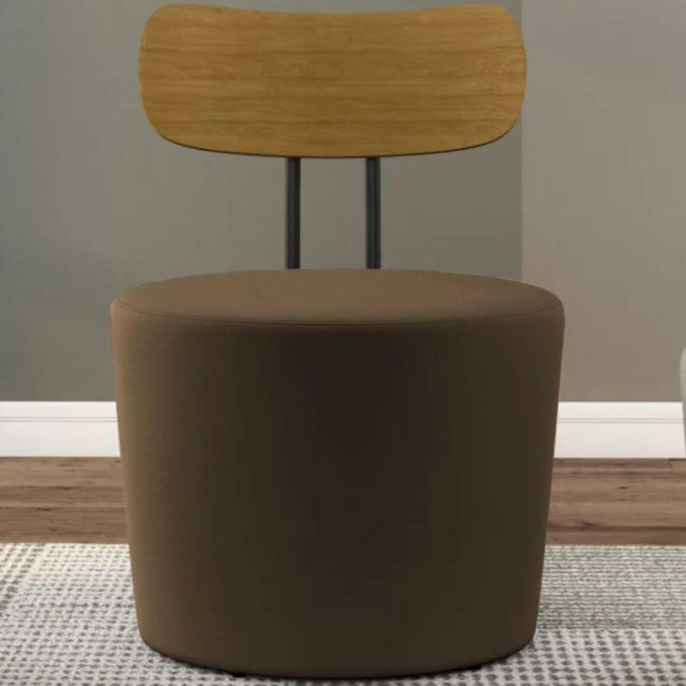 Poltrona Redonda Moncler Com Encosto De Madeira - Élpis Móveis Marrom - 1