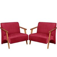 Poltrona Namoradeira Venus Braço Madeira Maciça Suede Unidecor Vermelho - 1