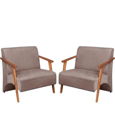 Poltrona Namoradeira Venus Braço Madeira Maciça Suede Cappuccino Unidecor