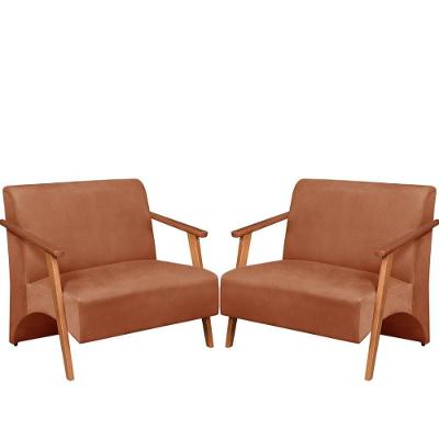 Poltrona Namoradeira Venus Braço Madeira Maciça Suede Terracota Kit 2 Unidecor