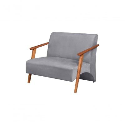 Poltrona Namoradeira Venus Braço Madeira Maciça Suede Unidecor Cinza
