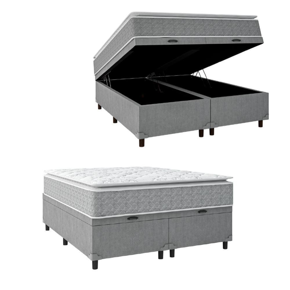 Cama Box Baú Casal Colchão Molas Ensacadas Pillow 158x198x74cm Cinza/branco Umaflex - Suporta 120kg - 1