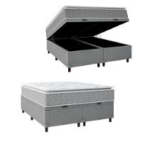 Cama Box Baú Casal Colchão Molas Ensacadas Pillow 158x198x74cm Cinza/branco Umaflex - Suporta 120kg - 1