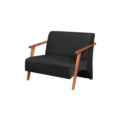 Poltrona Namoradeira Venus Braço Madeira Maciça Suede Unidecor Preto