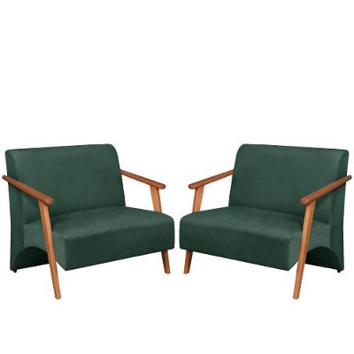 Kit 2 Poltronas Namoradeira Venus Braço Madeira Maciça Suede Verde Unidecor