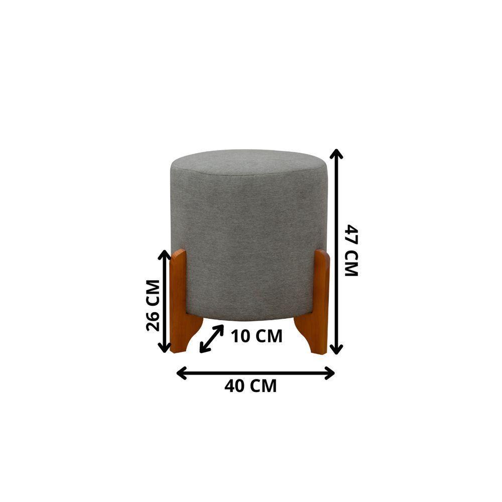 Kit 2 Puffs Banquetas Thor Pés De Madeira Maciça Linho Cinza - 2