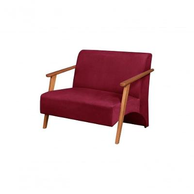 Poltrona Namoradeira Venus Braço Madeira Maciça Suede Unidecor Bordô