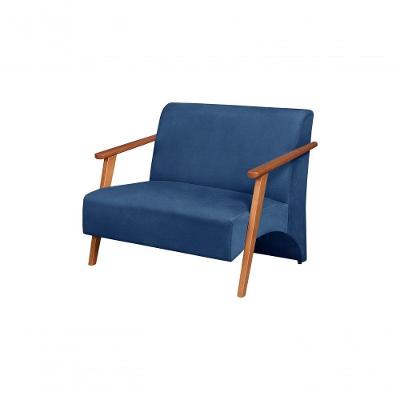 Poltrona Namoradeira Venus Braço Madeira Maciça Suede Unidecor Azul Bic