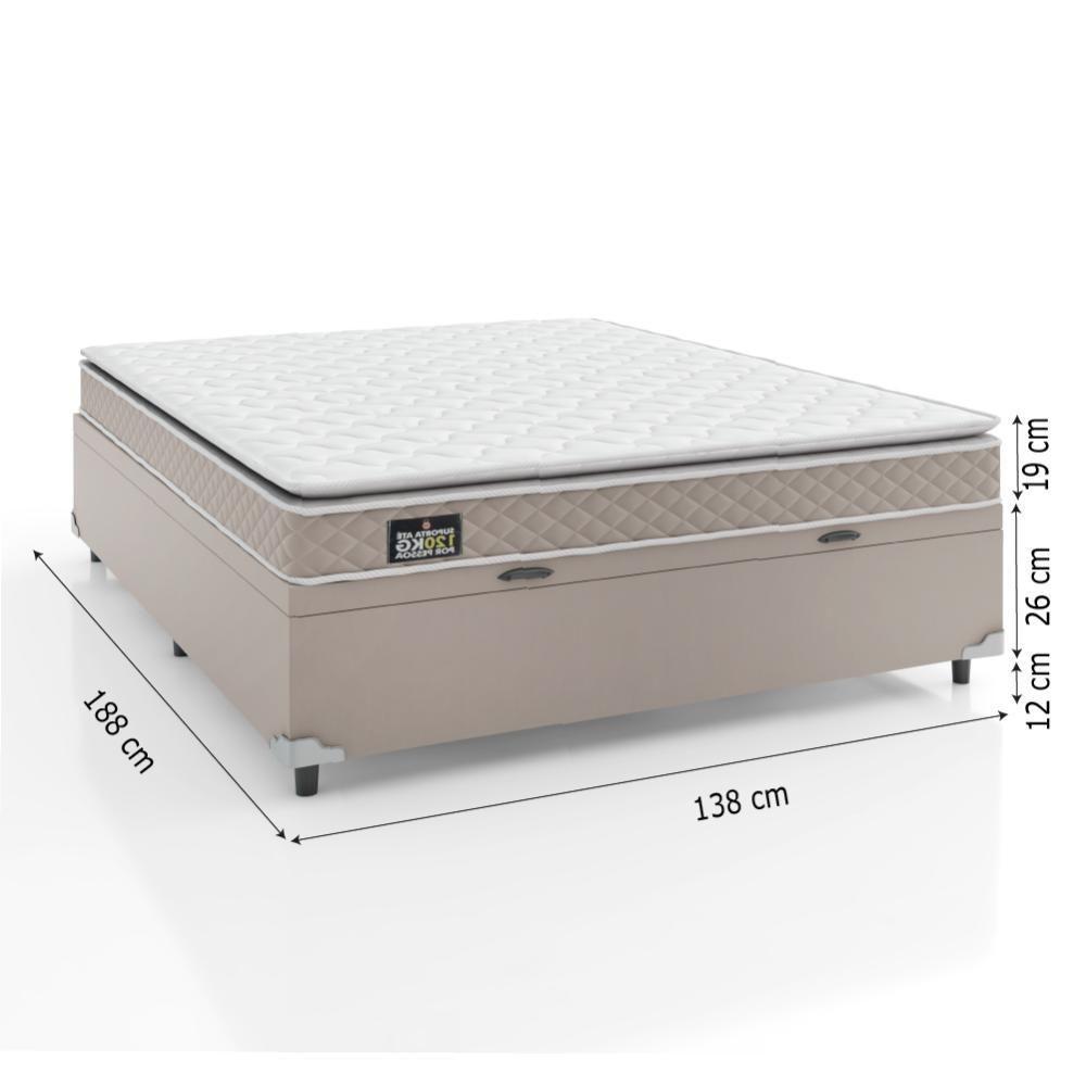 Cama Box Baú Casal Colchão D33 Pillow Top Millenium 138x188x57cm Bege - Suporta Até 100kg Por Pessoa Bege - 2