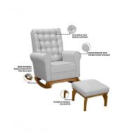 Poltrona De Amamentação Paris Balanço + Puff - Élpis Móveis Linho Bege - 5