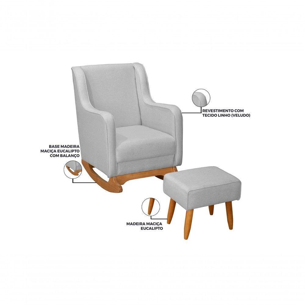 Poltrona De Amamentação Aquila Balanço + Puff - Élpis Móveis Linho Cinza - 6