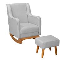 Poltrona De Amamentação Aquila Balanço + Puff - Élpis Móveis Linho Cinza - 2