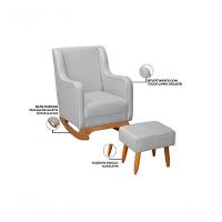 Poltrona De Amamentação Aquila Balanço + Puff - Élpis Móveis Linho Cinza - 6