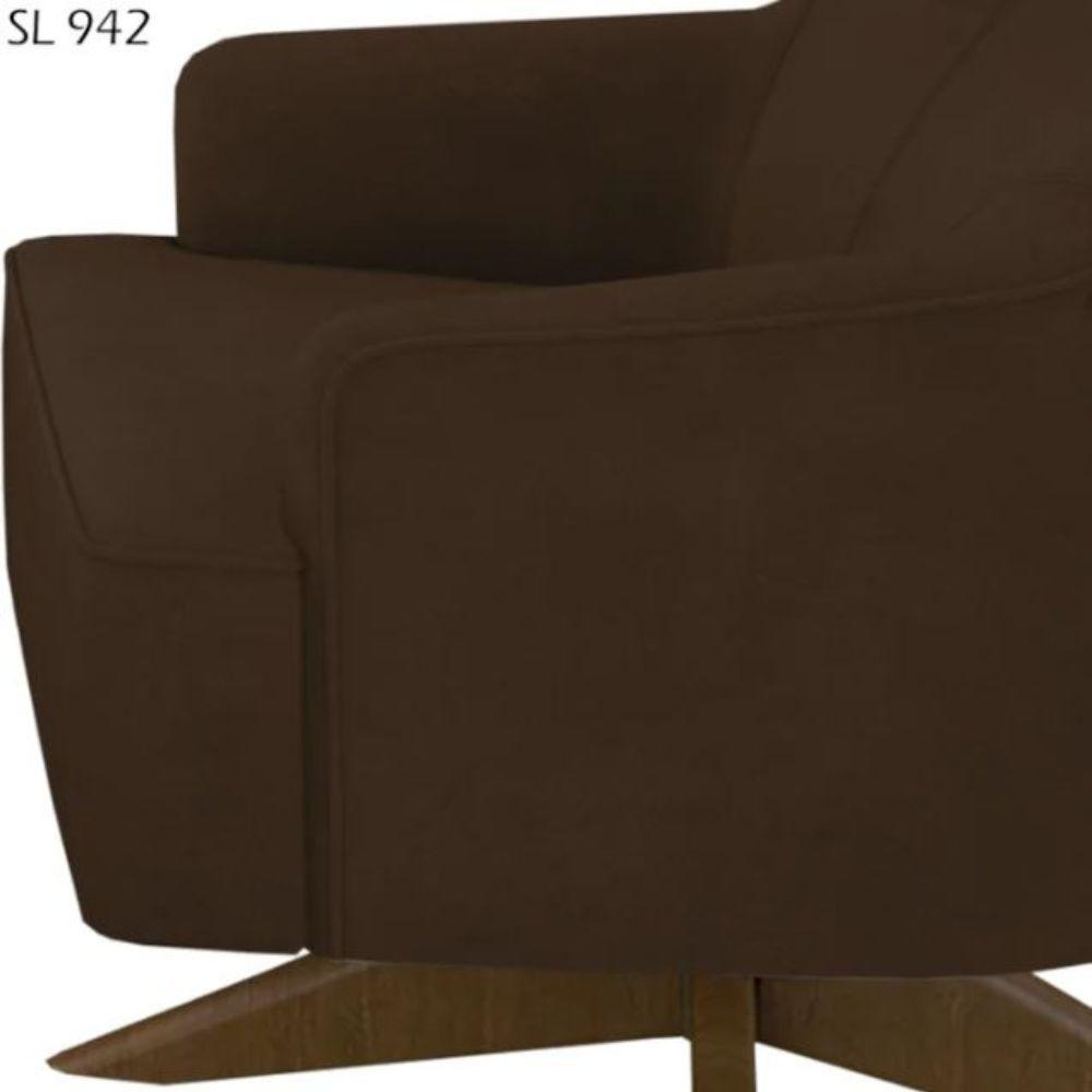 Poltrona Toscana Base Giratória Em Madeira Tingida - Élpis Móveis Marrom - 4