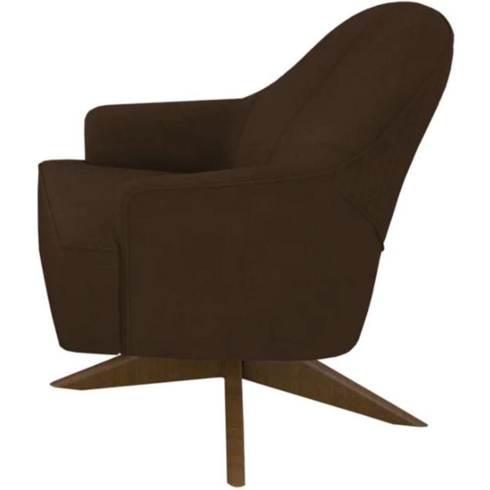 Poltrona Toscana Base Giratória Em Madeira Tingida - Élpis Móveis Marrom - 5