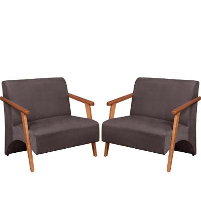 Poltrona Namoradeira Venus Braço Madeira Maciça Suede Unidecor Marrom