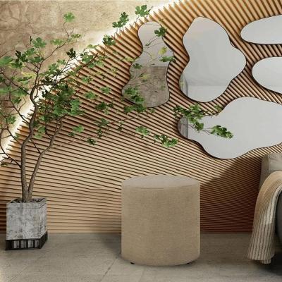 Puff Banqueta Decoratico Redondo Em Tecido Linho Pé Plastico Triunfo Viena Bege