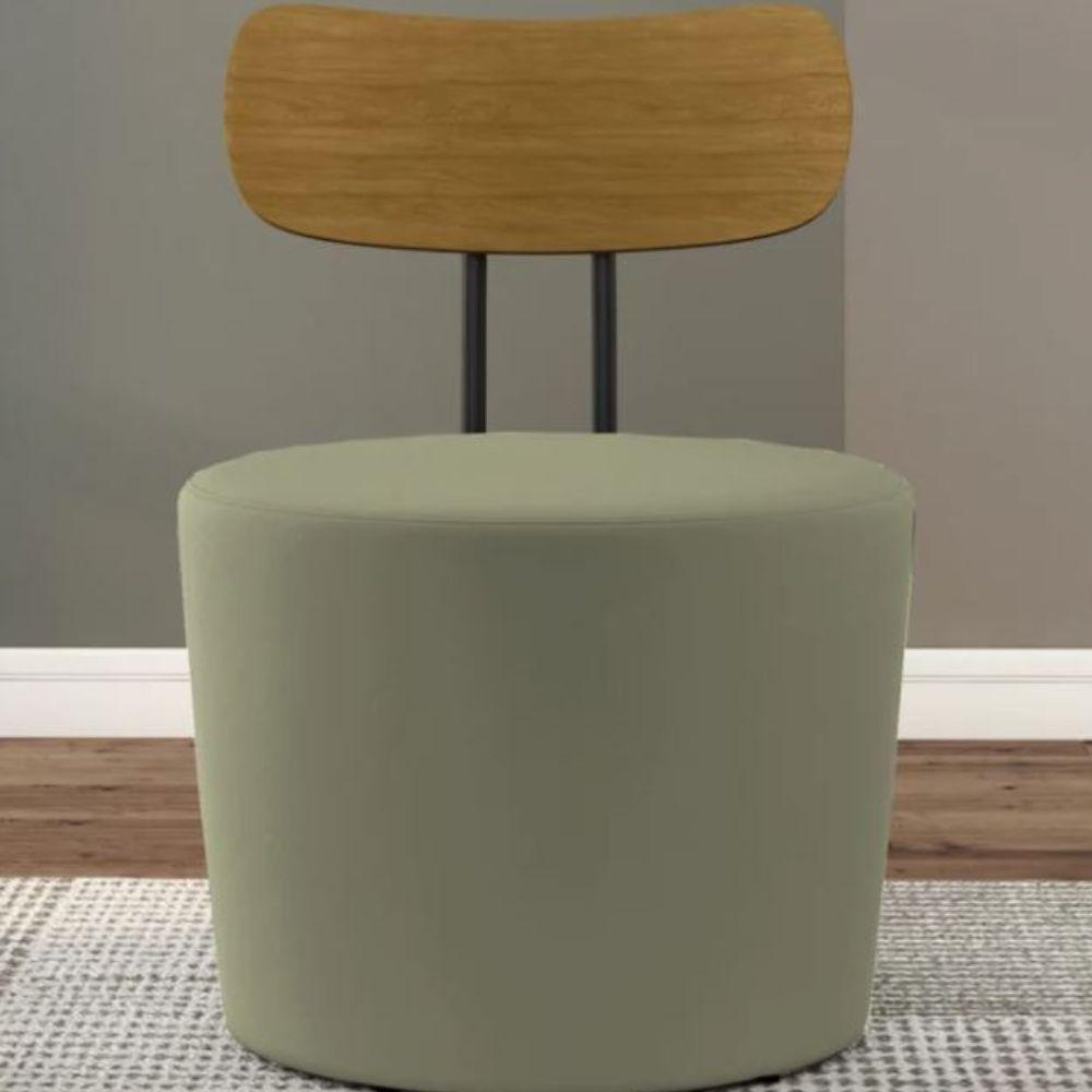 Poltrona Redonda Moncler Com Encosto De Madeira - Élpis Móveis Cinza - 1