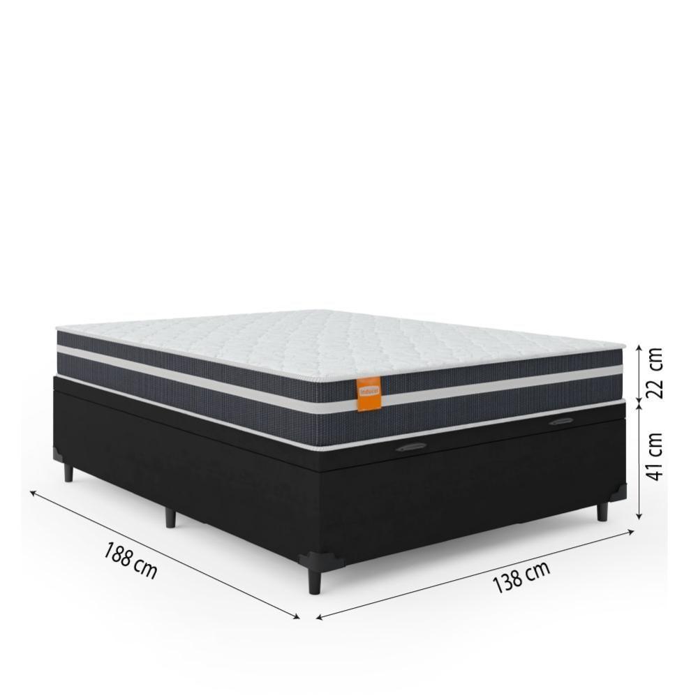 Cama Box Baú Casal Colchão Molas Qatar 138x188x63cm Branco / Preto - Suporta Até 150kg Por Pessoa Pr - 4
