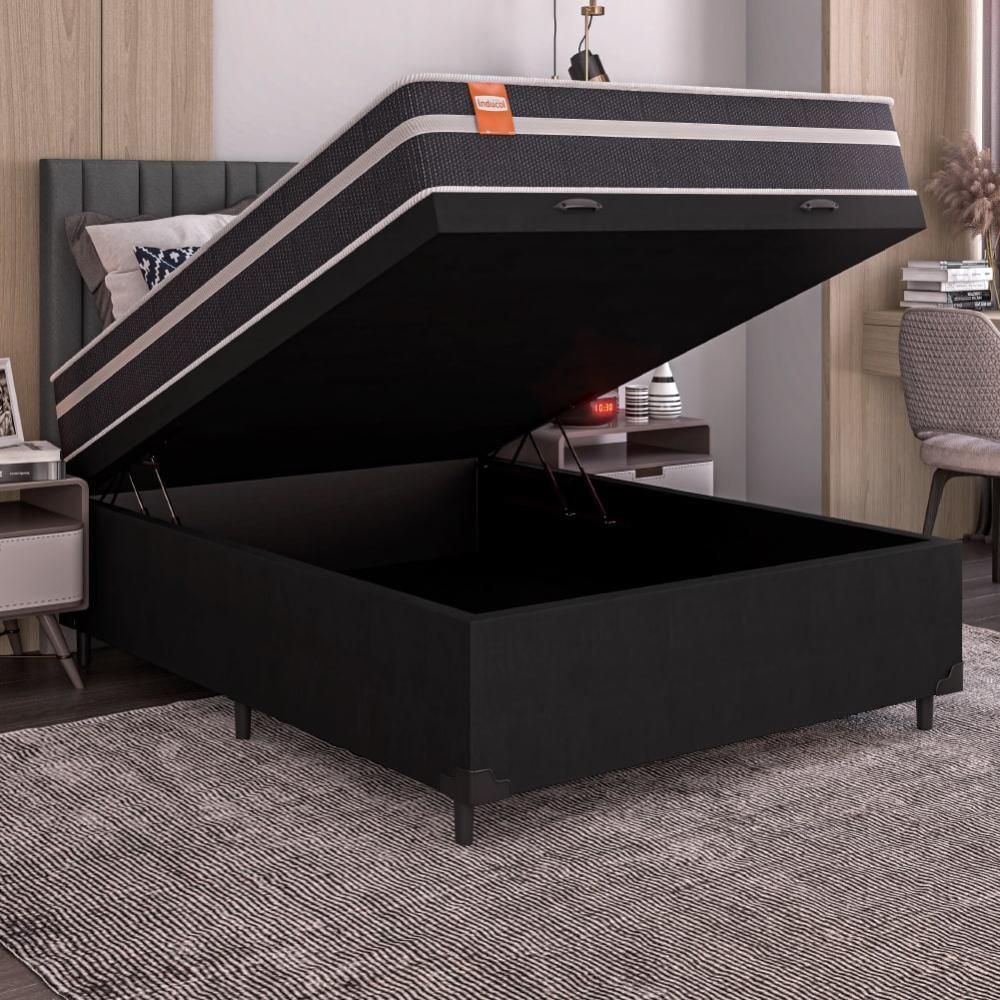 Cama Box Baú Casal Colchão Molas Qatar 138x188x63cm Branco / Preto - Suporta Até 150kg Por Pessoa Pr - 5