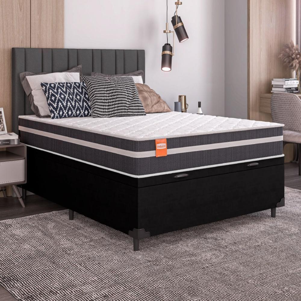 Cama Box Baú Casal Colchão Molas Qatar 138x188x63cm Branco / Preto - Suporta Até 150kg Por Pessoa Pr - 6