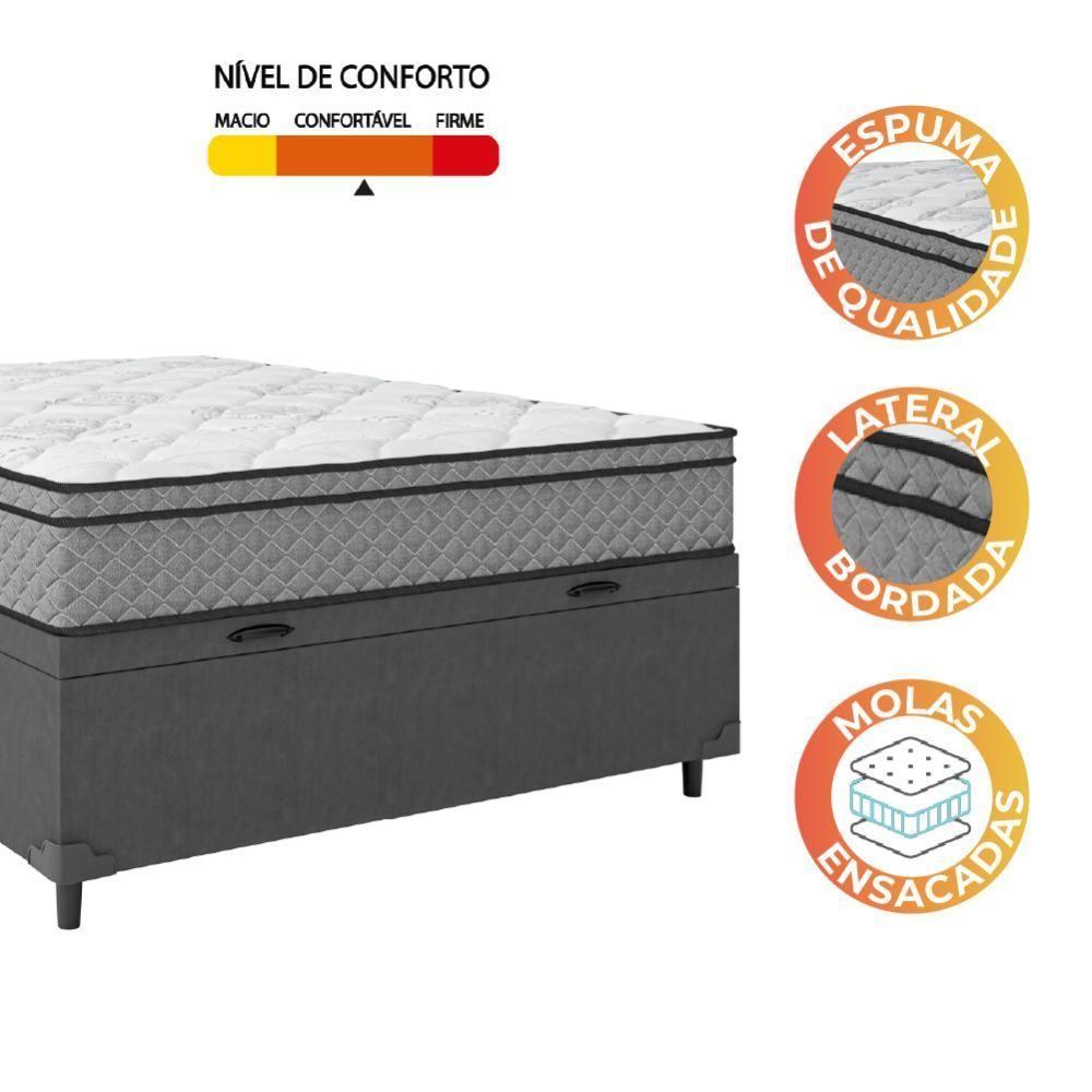Cama Box Baú Casal Colchão Molas Ensacadas 138x188x65cm Cinza/branco Umaflex - Suporta 120kg - 3