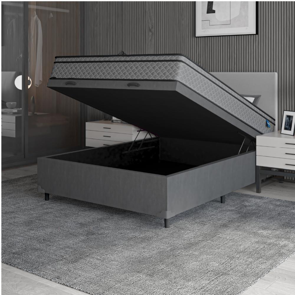 Cama Box Baú Casal Colchão Molas Ensacadas 138x188x65cm Cinza/branco Umaflex - Suporta 120kg - 6