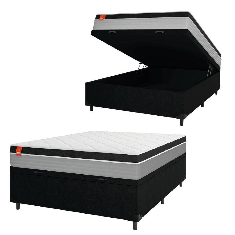 Cama Box Baú Casal Colchão Molas Ensacadas 138x188x68cm Preto/cinza Suporta Até 130kg Por Pessoa - 1
