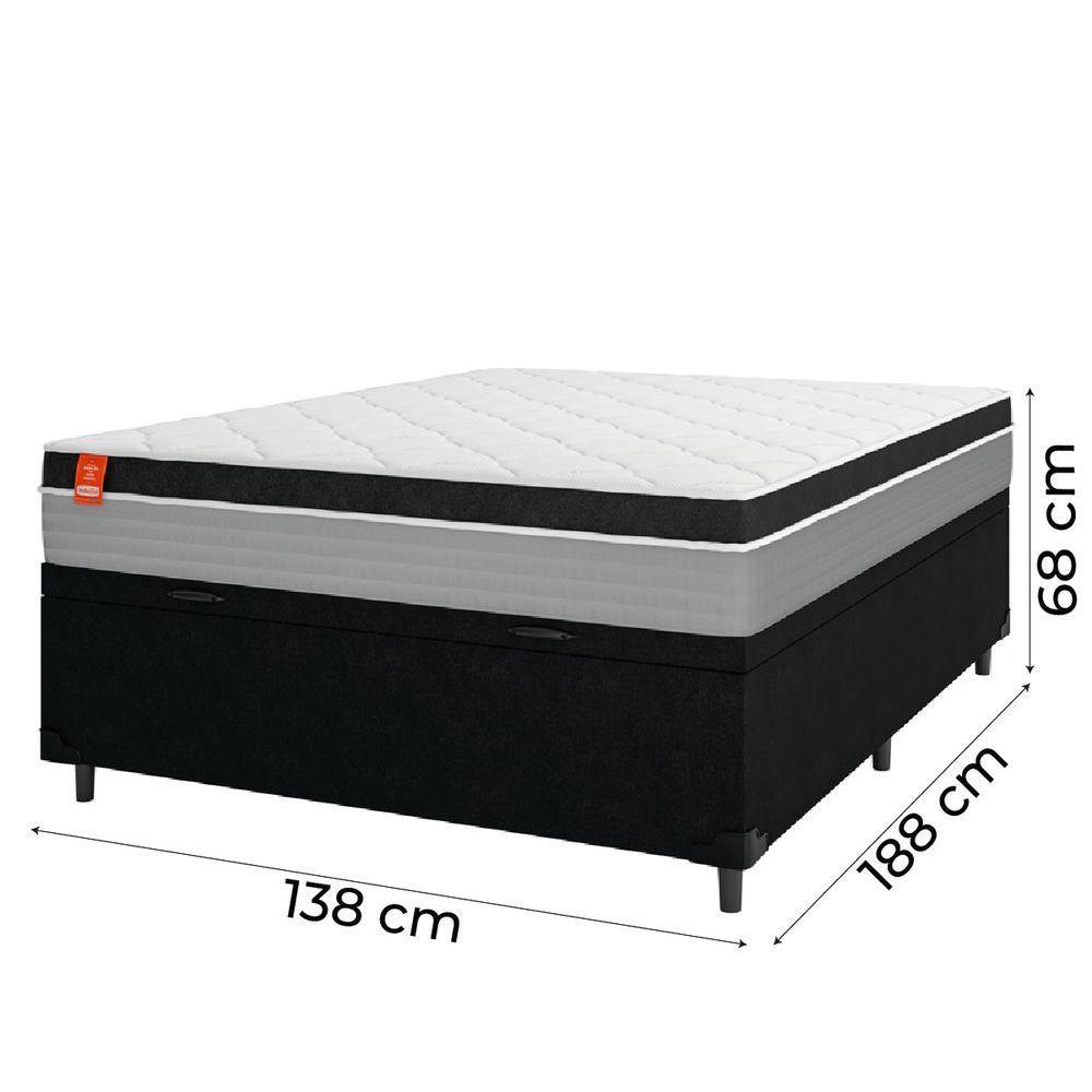Cama Box Baú Casal Colchão Molas Ensacadas 138x188x68cm Preto/cinza Suporta Até 130kg Por Pessoa - 4
