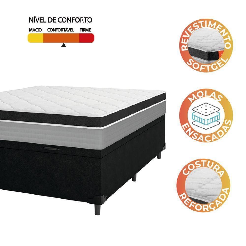 Cama Box Baú Casal Colchão Molas Ensacadas 138x188x68cm Preto/cinza Suporta Até 130kg Por Pessoa - 6