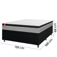 Cama Box Baú Casal Colchão Molas Ensacadas 138x188x68cm Preto/cinza Suporta Até 130kg Por Pessoa