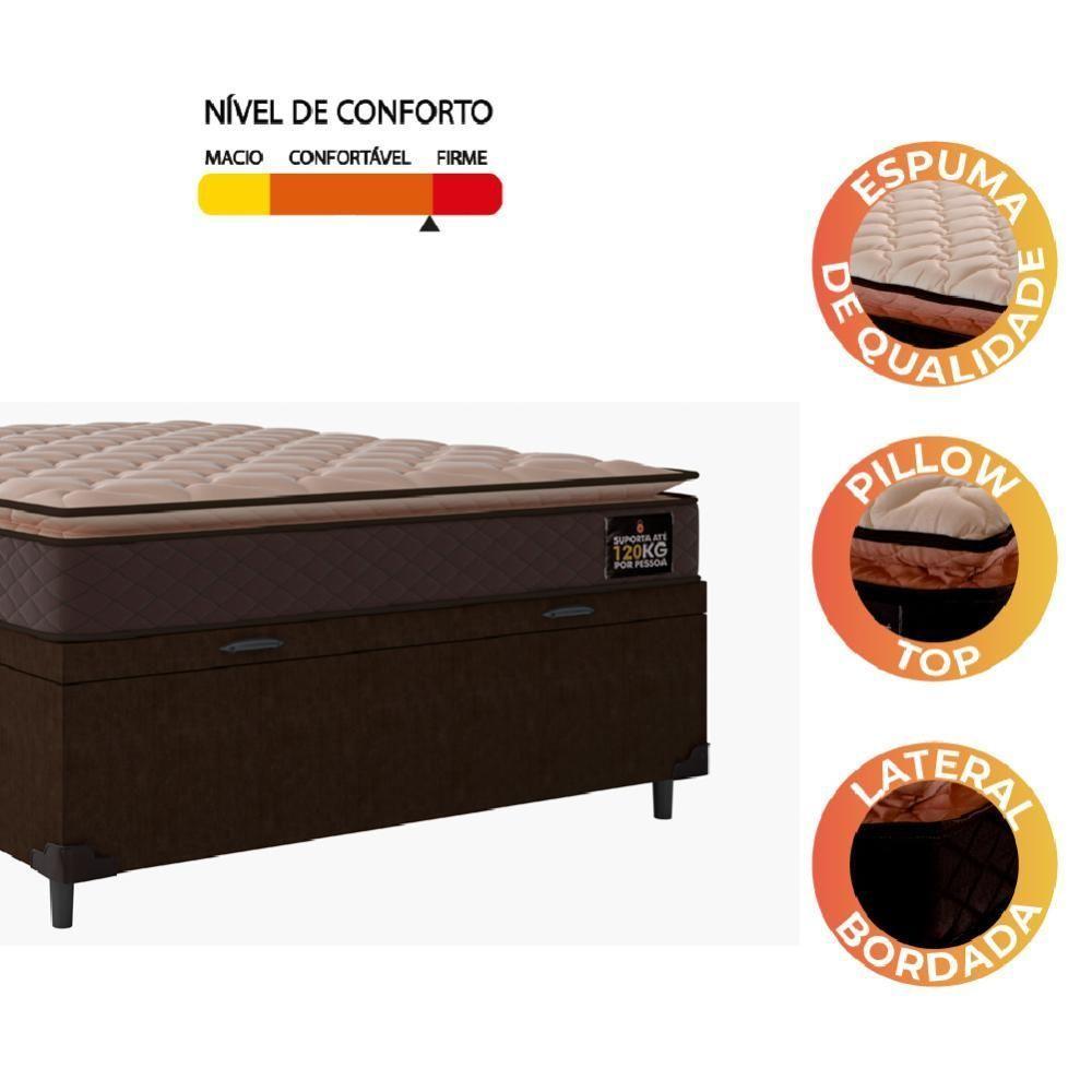 Cama Box Baú Casal Colchão Espuma D33 Pillow Millenium 138x188x60cm Marrom Suporta Até 120kg Marrom - 5