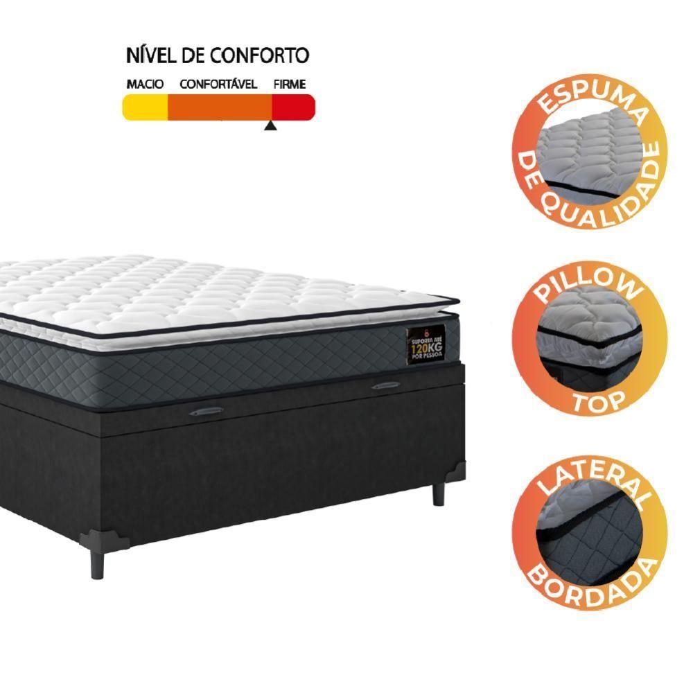 Cama Box Baú Casal Colchão Espuma D33 Pillow 138x188x60cm Cinza/preto Suporta Até 120kg Preto - 3
