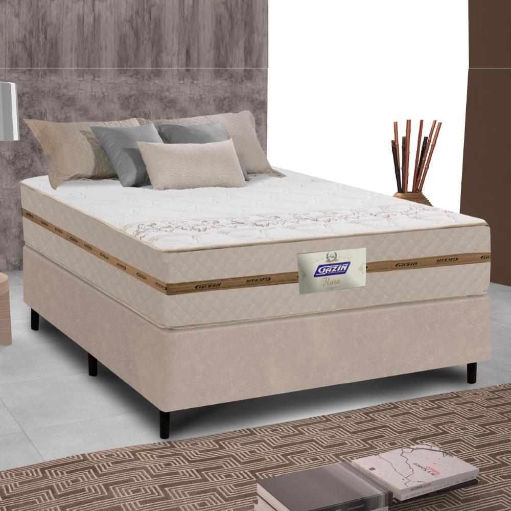 Cama Box Casal Colchão Molas Flora Bege 138x188x60cm - 5